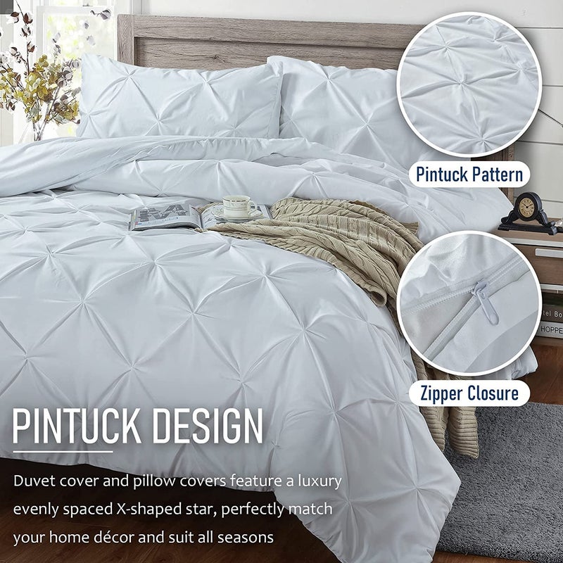 Crown Collection Luxuriate Hotel 1000-TC Hypoallergenic Ultra Soft Design 100% Egyptian Cotton Super King Plus 120X120 White Solid Pinch Plated Duvet Cover with Zipper Colser & 2pcs Pillow Case Set - Image 4